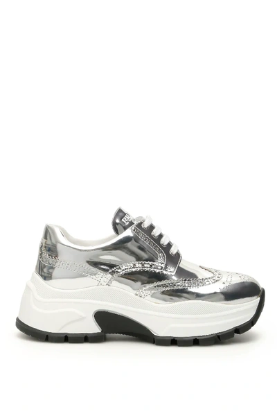 Shop Prada Metallic Calfskin Sneakers In Silver