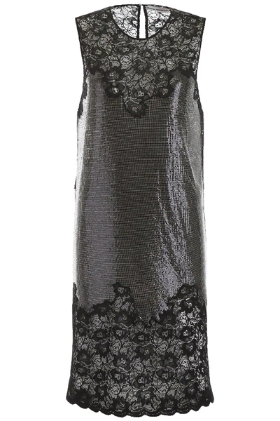 Shop Rabanne Chainmail Dress With Lace In Black