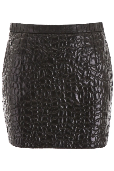Shop Saint Laurent Croc-print Mini Skirt In Black