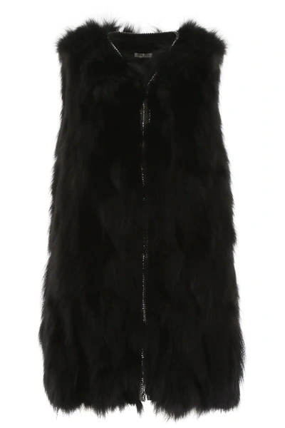 Shop Miu Miu Fox Fur Vest In Black