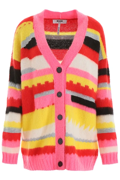 Shop Msgm Multicolor Cardigan In Red,pink,yellow,metallic