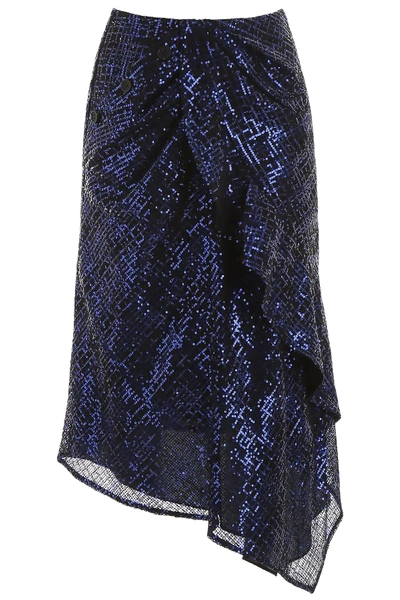 Shop Self-portrait Sequins-covered Skirt In Blue,black