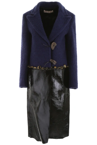 Shop Marni Coat With Piercings In Blue,black