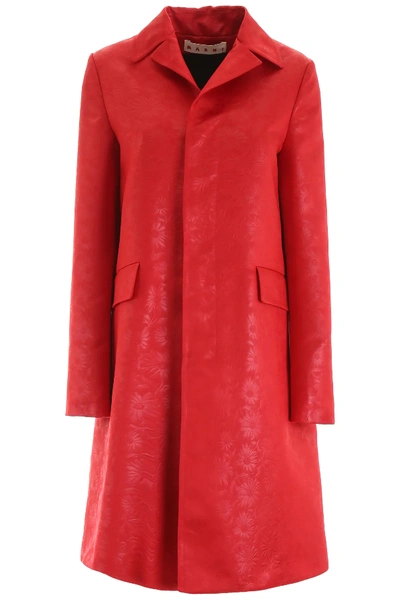 Shop Marni Floral-printed Coat In Red
