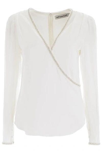 Shop Self-portrait Crystal-embellished Top In White