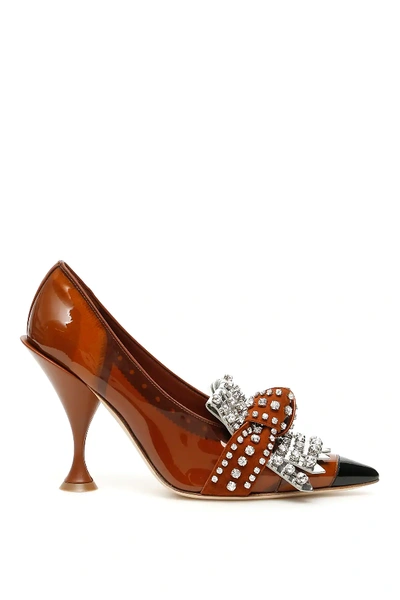 Shop Burberry Evan Pumps In Brown,black,silver