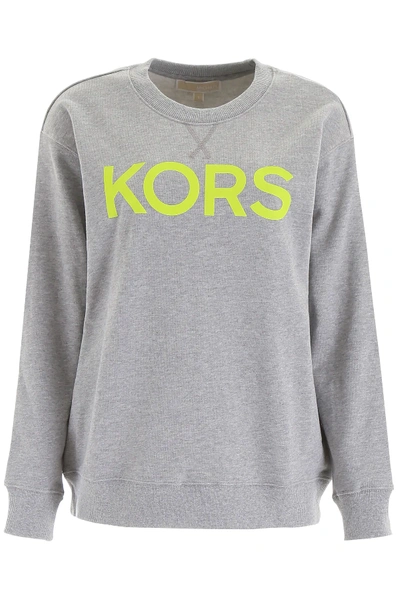 Shop Michael Michael Kors Fluo Logo Sweatshirt In Grey,yellow