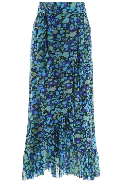 Shop Ganni Floral Printed Skirt In Blue,light Blue,green