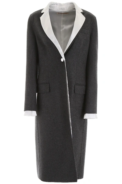 Shop Marni Double Wool Coat In Grey,white