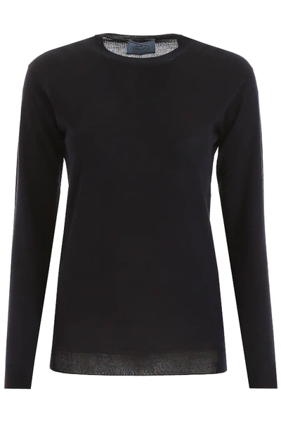 Shop Prada Crew Neck Pull In Blue