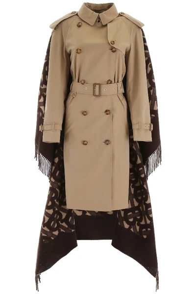 Shop Burberry Trench Coat With Monogram Cape In Beige,brown