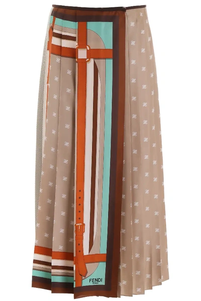 Shop Fendi Karligraphy Pencil Skirt In Beige,orange,brown