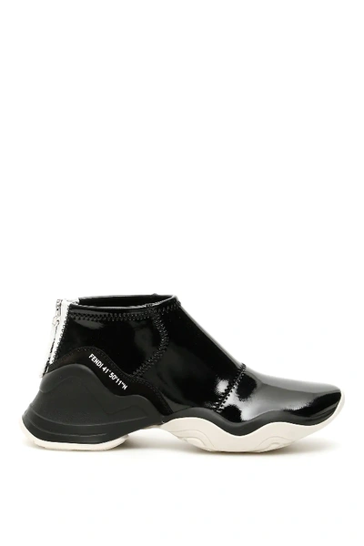 Shop Fendi Glossy Neoprene Ffluid Sneakers In Black,white