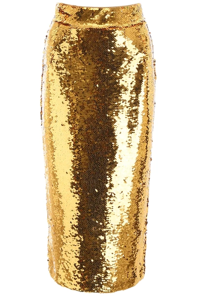 Shop Dolce & Gabbana Sequined Midi Skirt In Gold