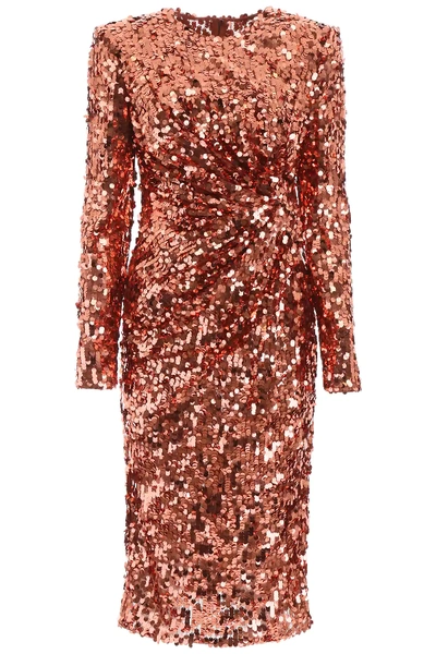 Shop Dolce & Gabbana Sequined Dress In Red,brown