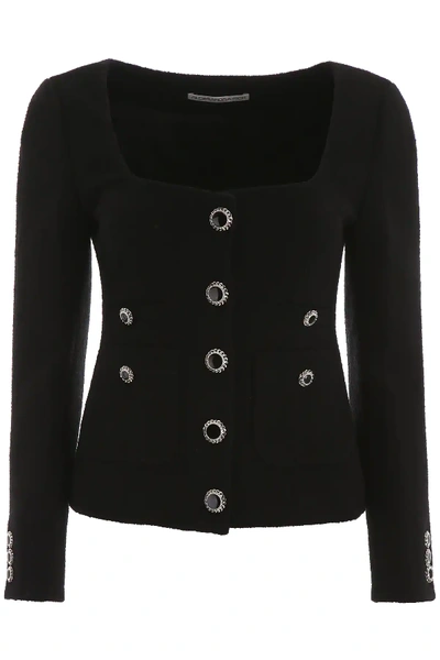 Shop Alessandra Rich Tweed Blazer In Black,white