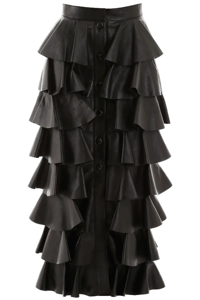 Shop Saint Laurent Ruffled Leather Skirt In Black