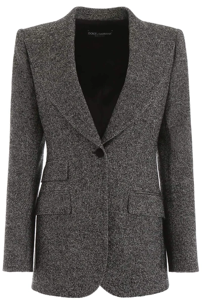 Shop Dolce & Gabbana Tweed Blazer In Grey,black