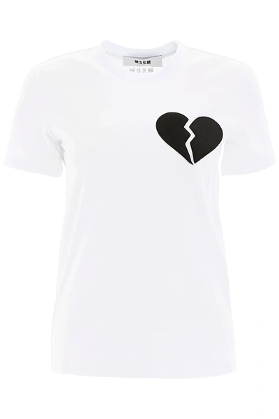 Shop Msgm Broken Heart T-shirt In White