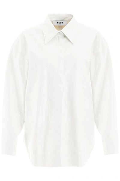 Shop Msgm Croc-print Faux Leather Overshirt In White