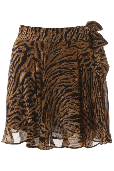 Shop Ganni Tiger Print Mini Skirt In Brown,black