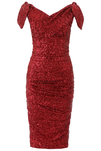 Shop Dolce & Gabbana Sequined Dress In Red