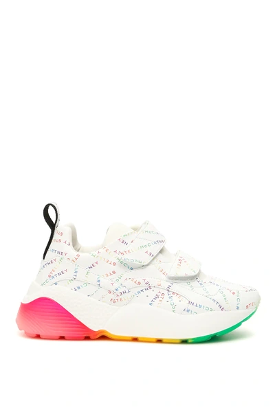 Shop Stella Mccartney Eclypse Sneakers With Velcro Straps In White,fuchsia