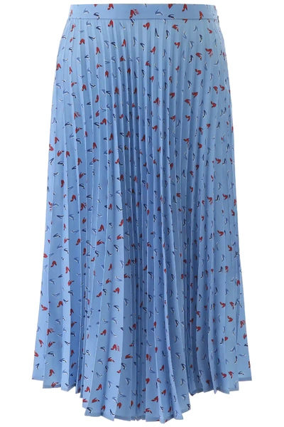 Shop Hvn Pleated Skirt In Light Blue,red,blue