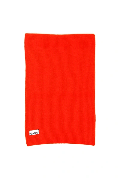Shop Ganni Knit Scarf In Orange