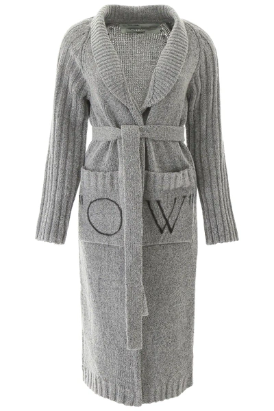 Shop Off-white Long Cardigan In Grey