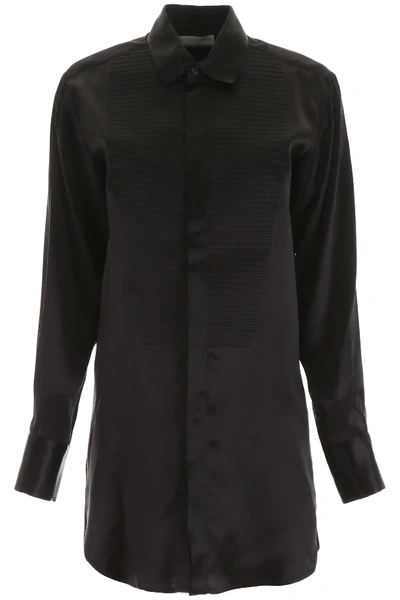 Shop Bottega Veneta Satin Shirt With Plastron In Black