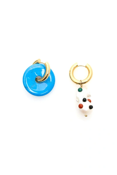 Shop Timeless Pearly Mismatched Earrings In White,light Blue,gold
