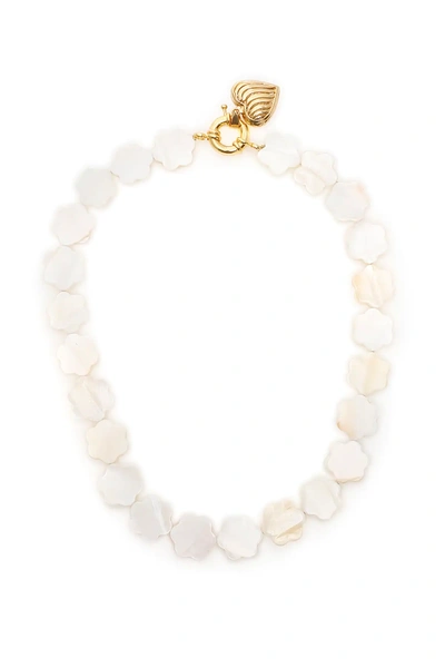 Shop Timeless Pearly Mother-of-pearl Flower Necklace In White