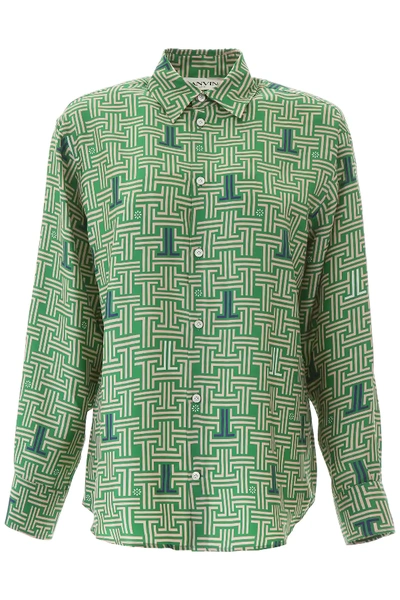 Shop Lanvin Printed Silk Shirt In Green,beige,blue