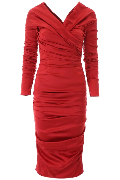 Shop Dolce & Gabbana Draped Midi Dress In Red