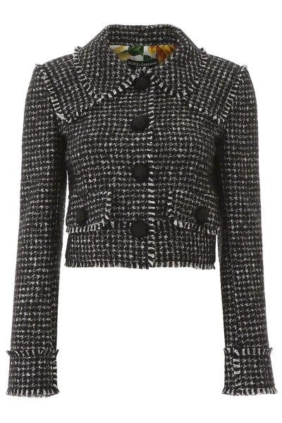 Shop Dolce & Gabbana Houndstooth Jacket In Black,white,grey