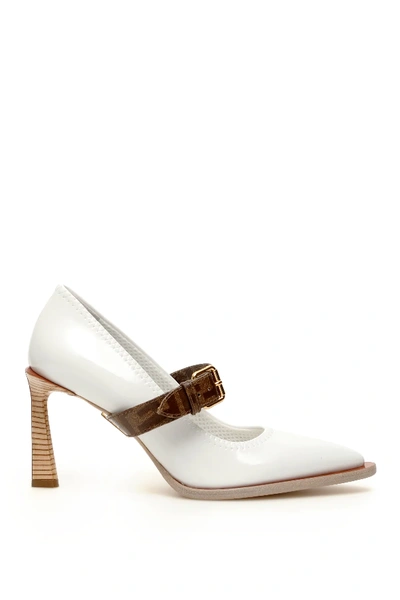 Shop Fendi Fframe Mary Jane Pumps In White,brown