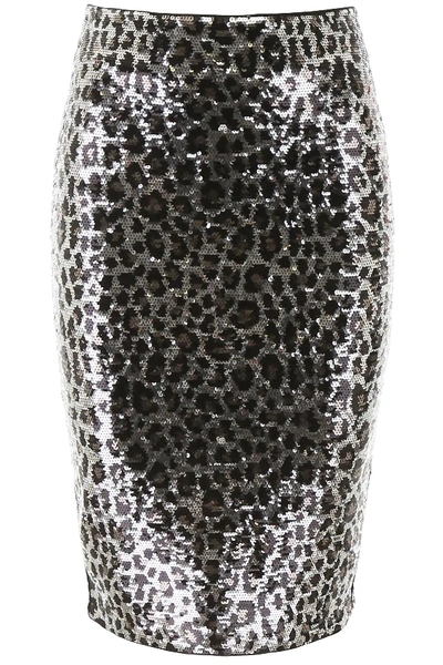 Shop Michael Michael Kors Animalier Sequins Skirt In Silver,black,beige