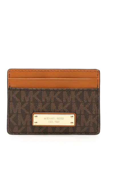 Shop Michael Michael Kors Monogram Cardholder In Brown