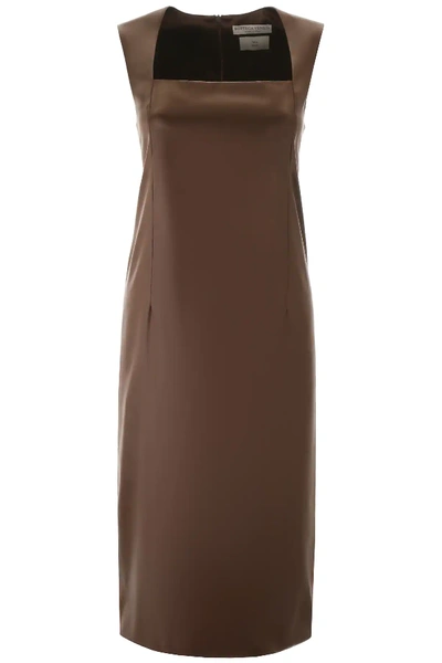 Shop Bottega Veneta Satin Midi Dress In Brown