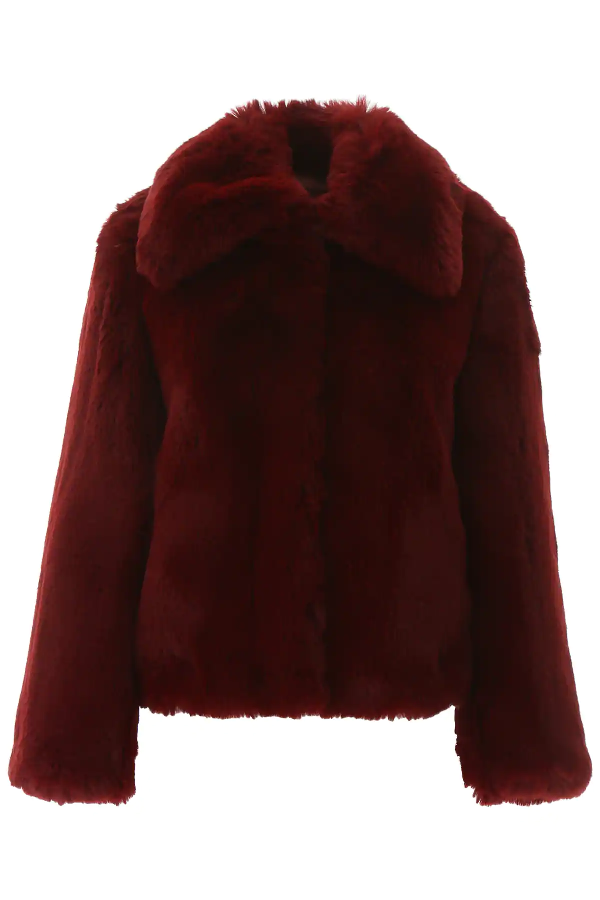 red faux fur jacket