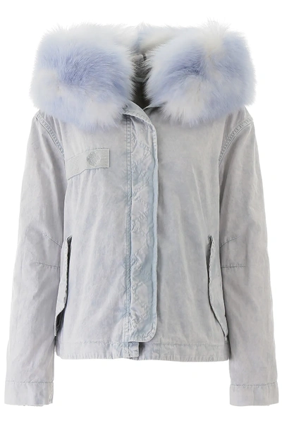 Shop Mr & Mrs Italy Cropped Parka With Fur In Light Blue