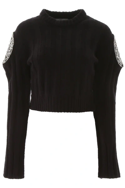 Shop Area Cropped Pullover With Crystals In Black