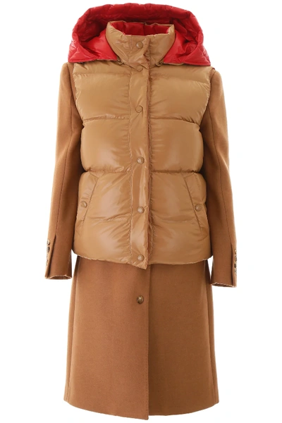 Shop Burberry Coat With Removable Vest In Beige,red