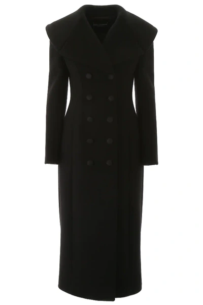 Shop Dolce & Gabbana Long Wool Coat In Black