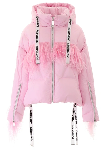 Shop Khrisjoy Khris Puffer Jacket With Feathers In Pink