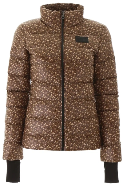 Shop Burberry Monogram Print Puffer Jacket In Beige,brown