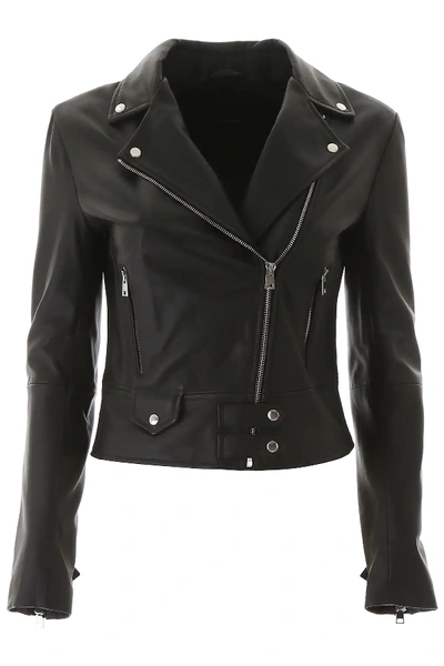 Shop Pinko Leather Biker Jacket In Black