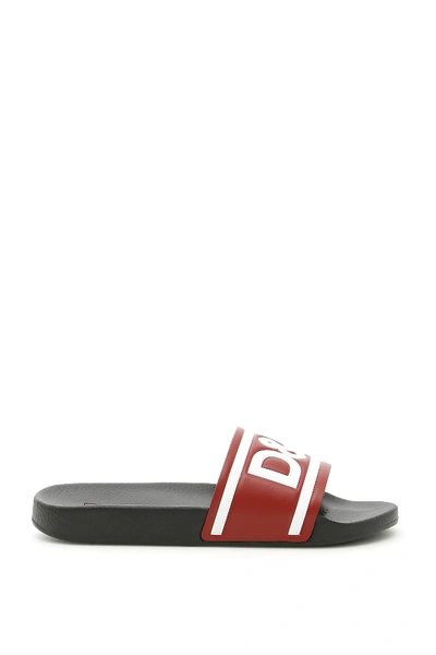 Shop Dolce & Gabbana Rubber Slides With Logo In Red,white,black