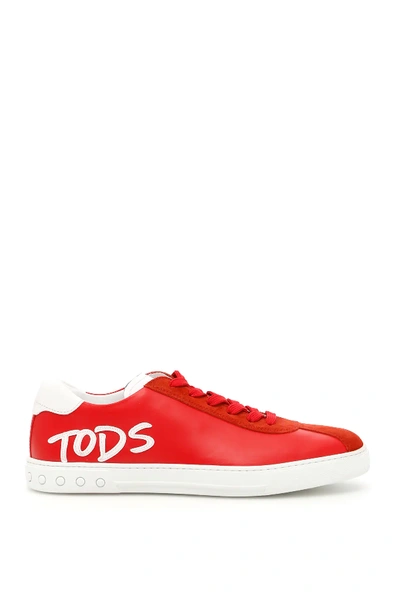 Shop Tod's Sneakers With Logo Patch In Red,white